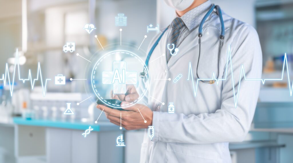 Medical Technology:Physician optimizing medical care via smartphone.Medicine, science and technology
