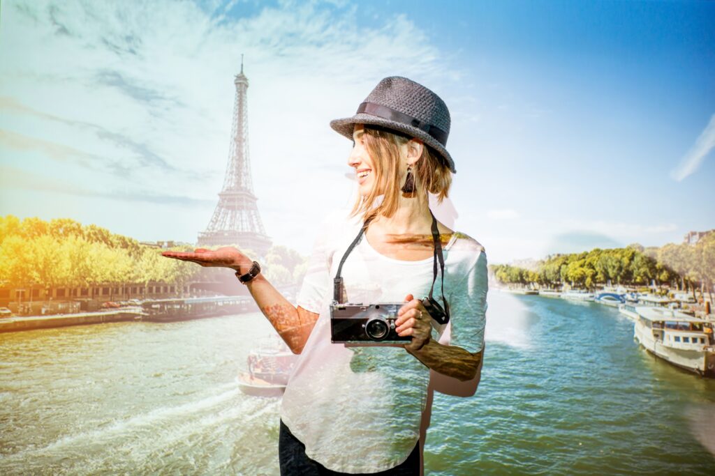 Woman traveler on the Paris background